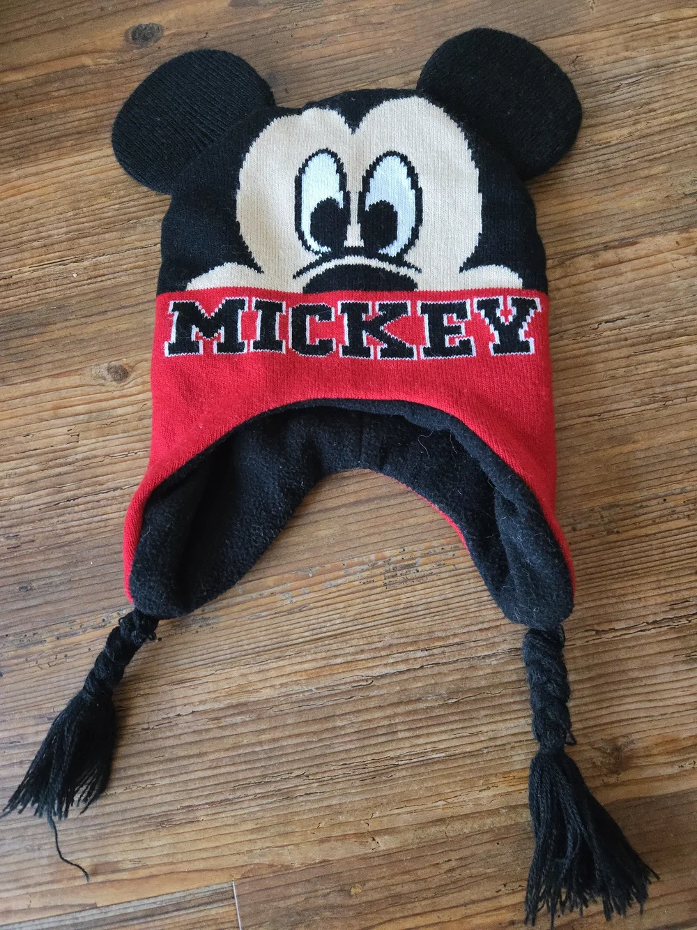 Disney Toddler Red and Black Mickey Mouse Earflap Hat